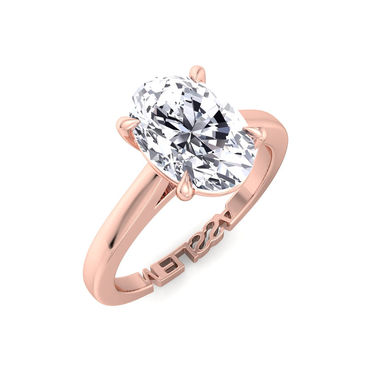 Oval Lab Diamond Ring with Custom Name Band Rose Gold