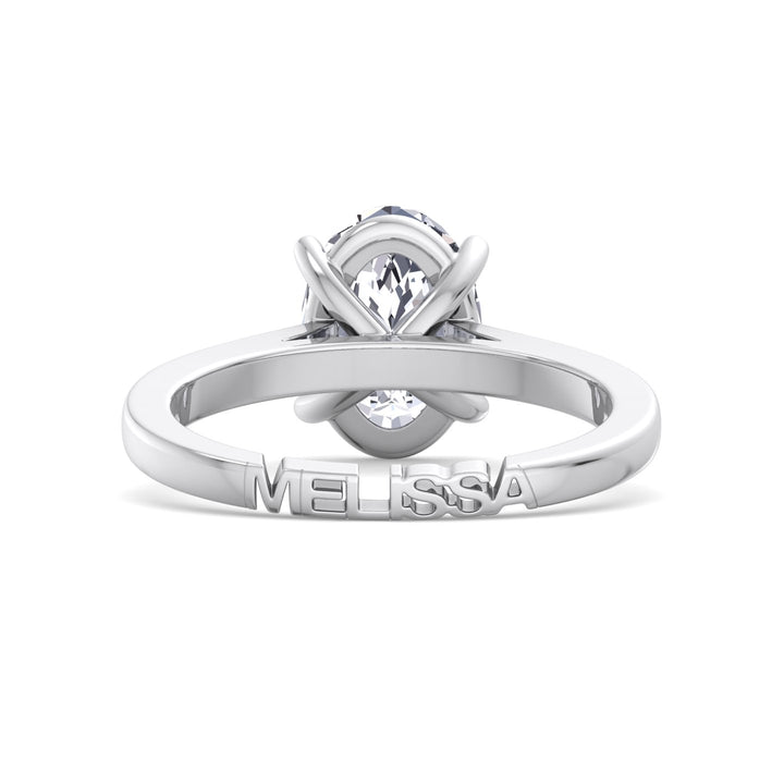 Oval Lab Diamond Ring with Custom Name Band White