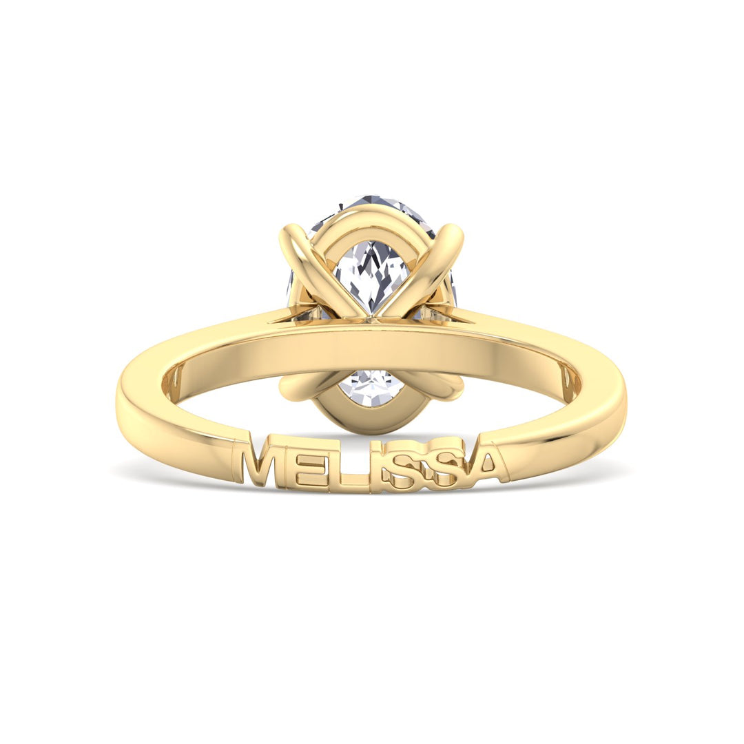 Oval Lab Diamond Ring with Custom Name Band Yellow 