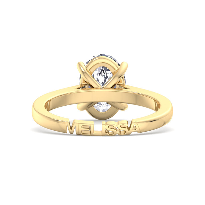 Oval Lab Diamond Ring with Custom Name Band Yellow 
