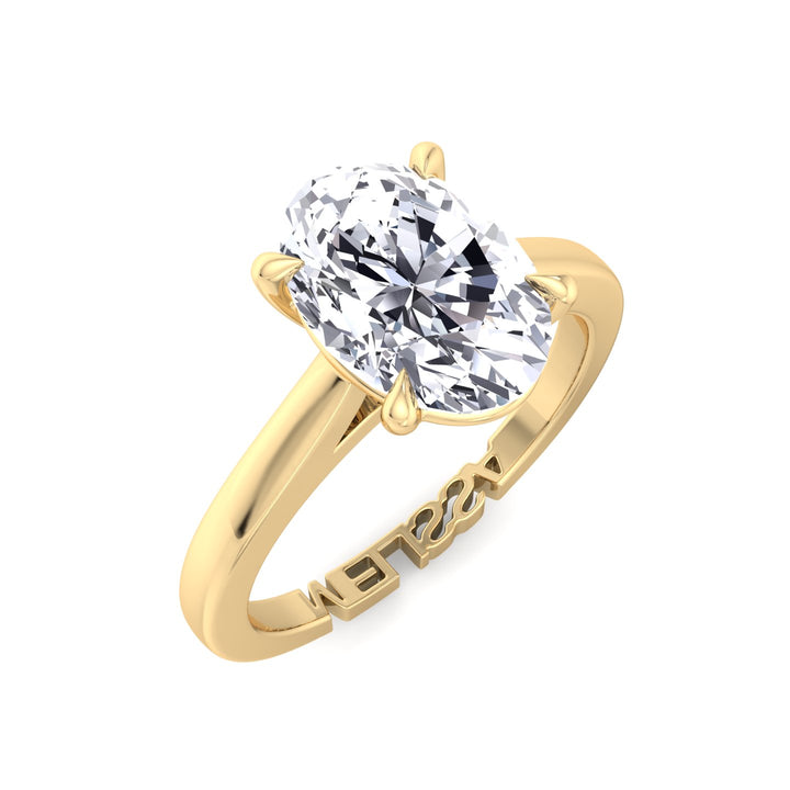 Oval Lab Diamond Ring with Custom Name Band Yellow Gold