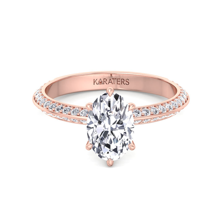 Oval Lab Diamond Ring with Double Sided Pave Band Rose