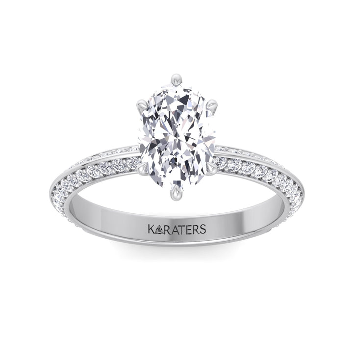 Oval Lab Diamond Ring with Double Sided Pave Band White