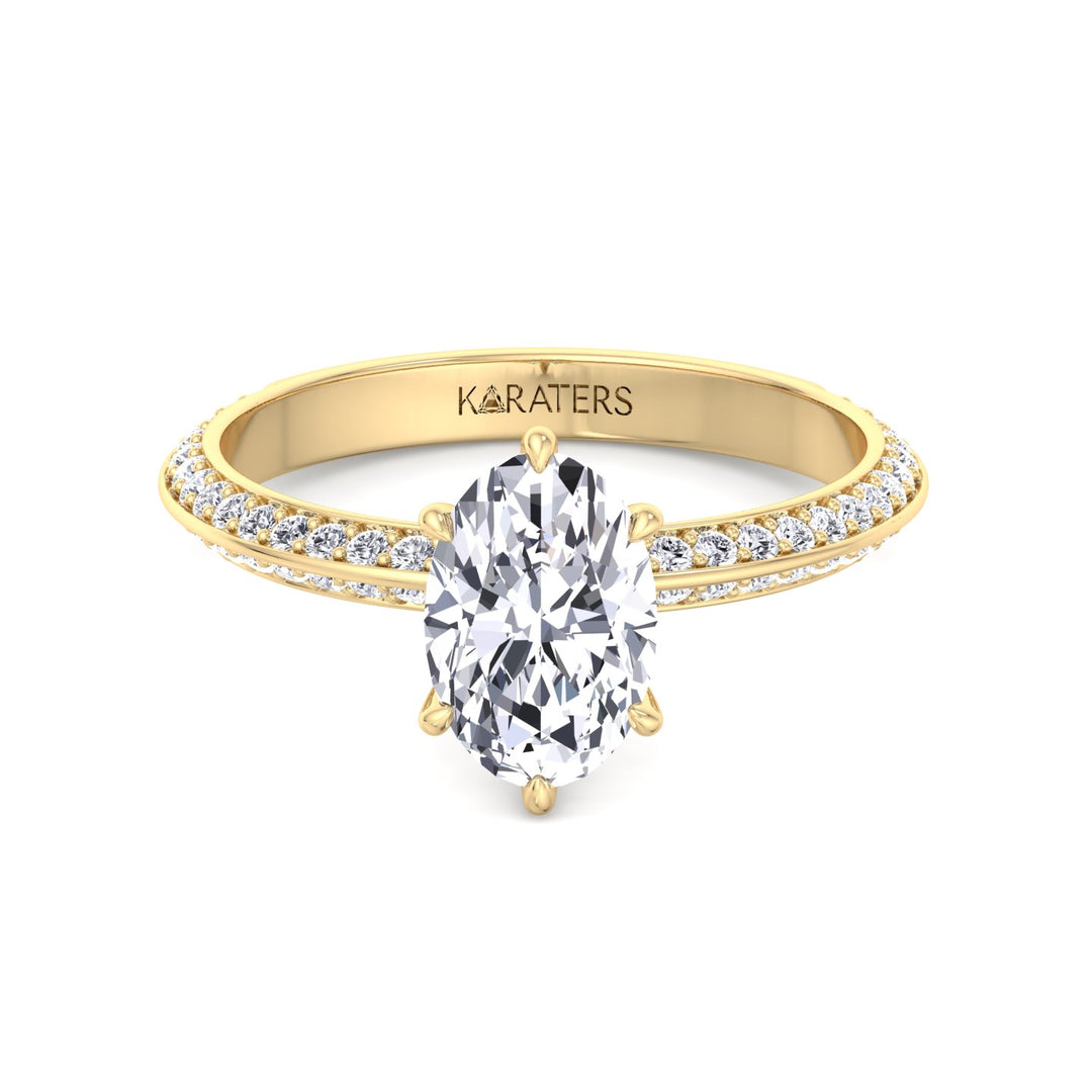 Oval Lab Diamond Ring with Double Sided Pave Band Yellow