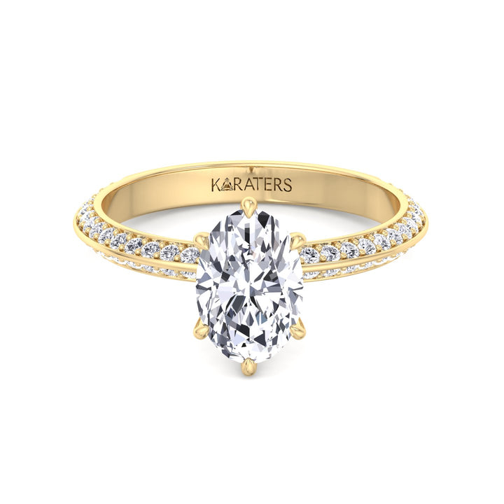Oval Lab Diamond Ring with Double Sided Pave Band Yellow