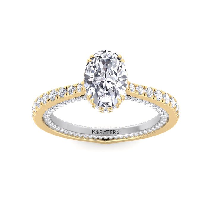 Oval Lab Diamond Ring with Milgrain & Pave Band Yellow