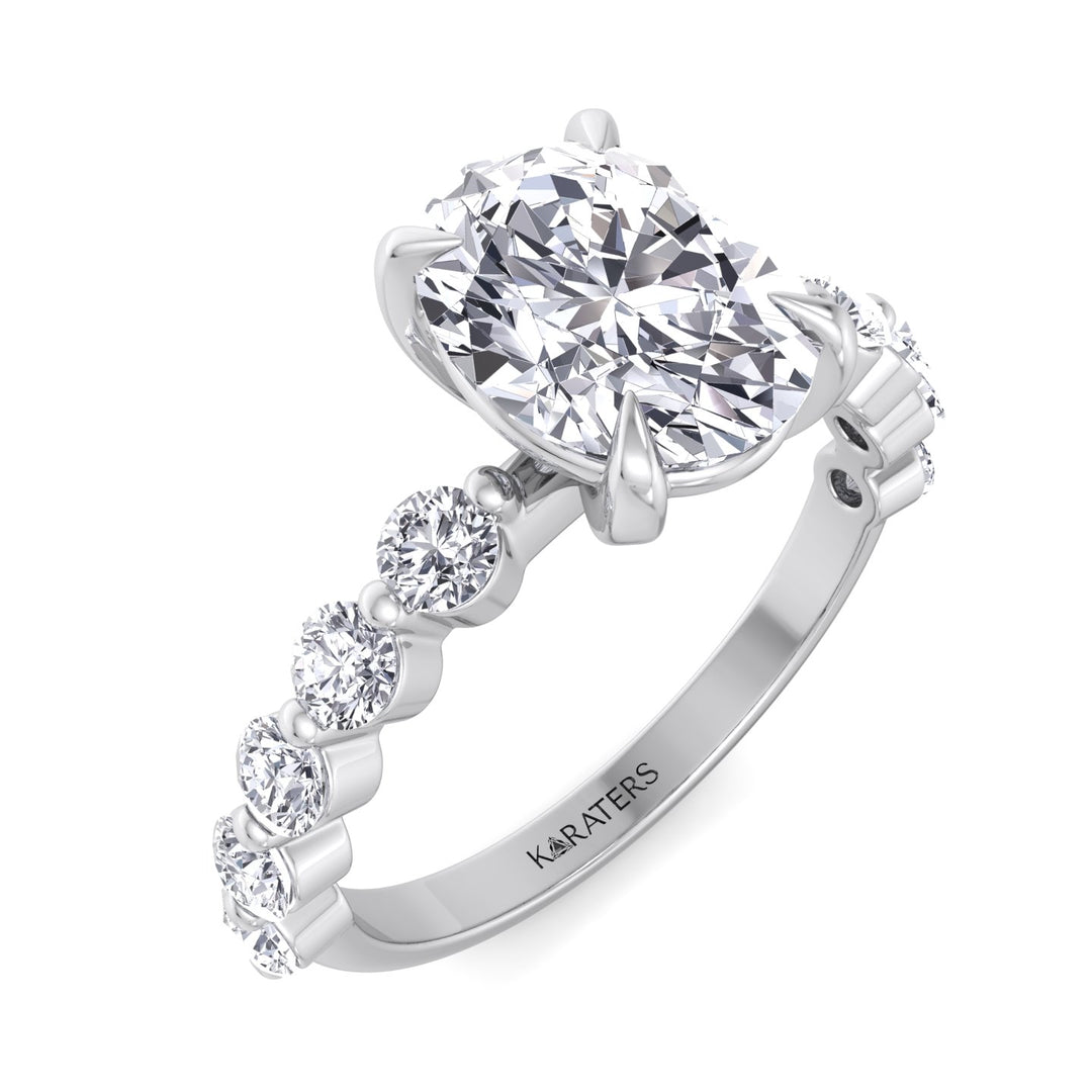 Oval Lab Diamond Ring with Multi-Diamond Band White 