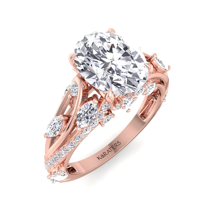 Oval Lab Diamond Ring with Multiple Sidestones Rose 