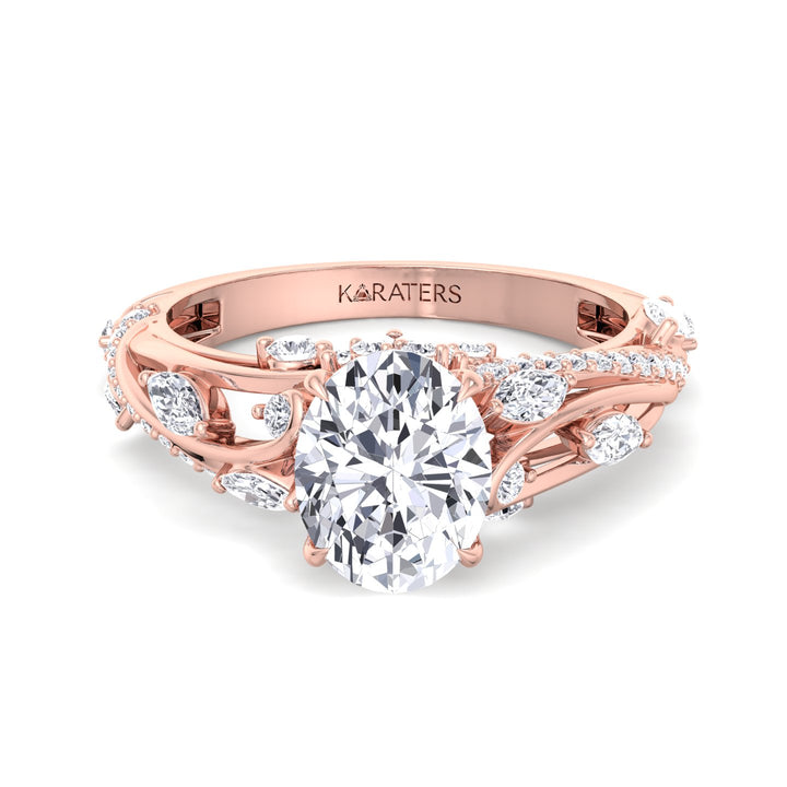 Oval Lab Diamond Ring with Multiple Sidestones Rose Gold