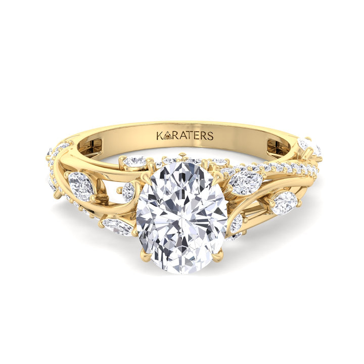 Oval Lab Diamond Ring with Multiple Sidestones Yellow Gold