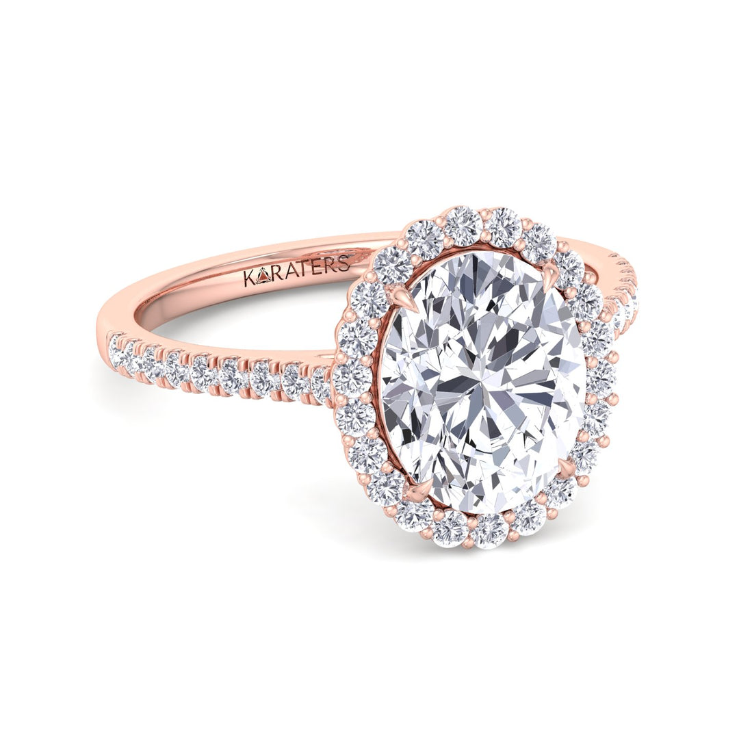 Oval Lab Diamond Ring with Scalloped Halo Rose Gold