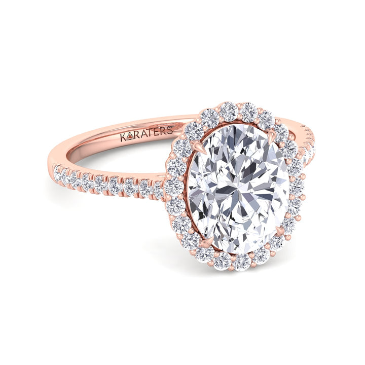 Oval Lab Diamond Ring with Scalloped Halo Rose Gold