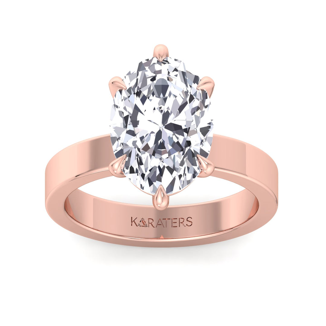 Oval Lab Diamond Ring with Six-Prong & Bold Rose Band 