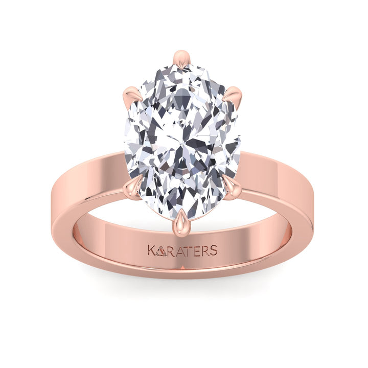 Oval Lab Diamond Ring with Six-Prong & Bold Rose Band 
