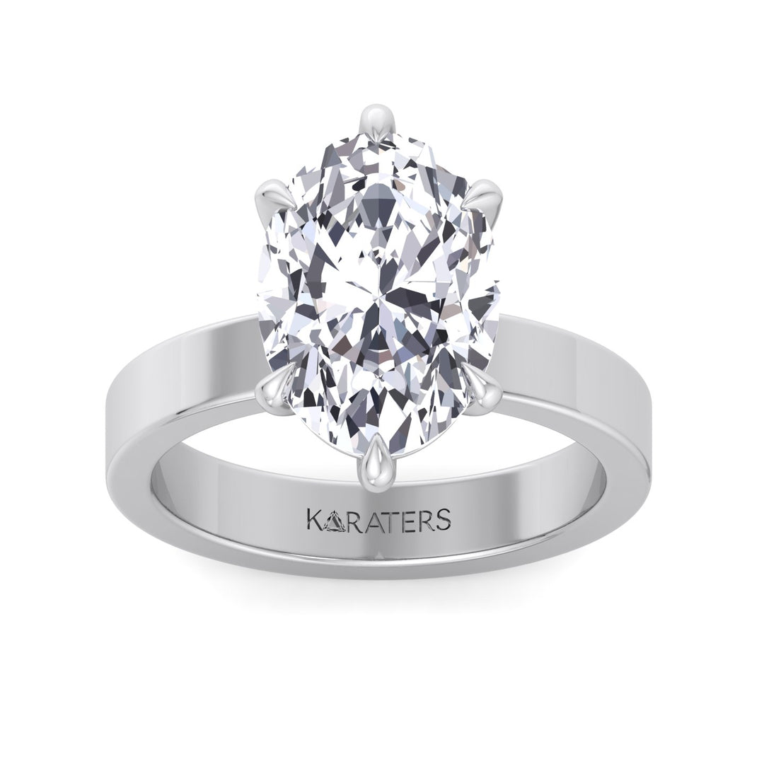 Oval Lab Diamond Ring with Six-Prong & Bold White Band 