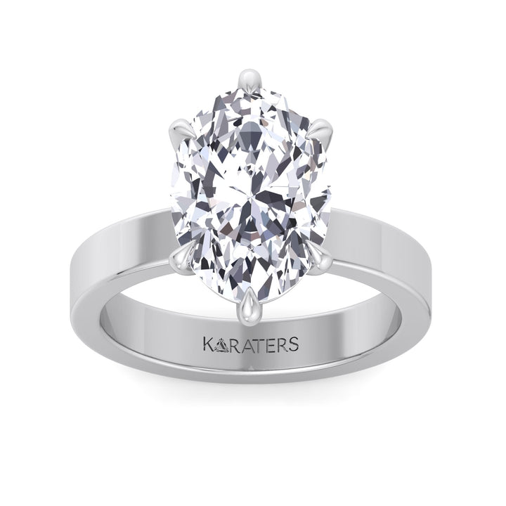 Oval Lab Diamond Ring with Six-Prong & Bold White Band 
