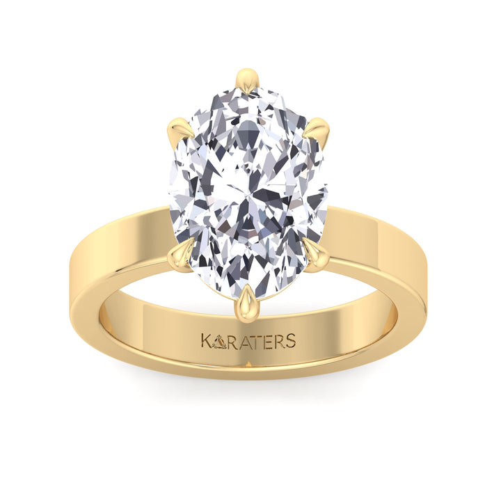 Oval Lab Diamond Ring with Six-Prong & Bold Yellow Band 