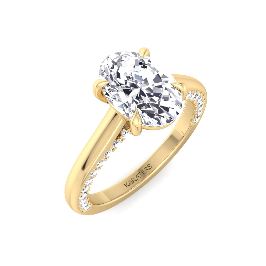 Oval Lab Diamond with Pave Setting & Cathedral Accents Yellow