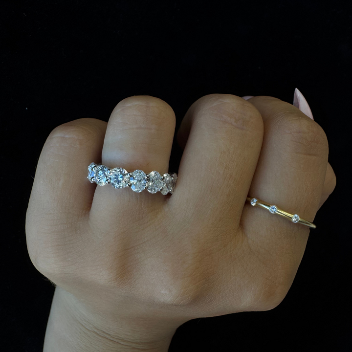 Oval & Round and Cut Lab Diamond Eternity Band, Top-Down Finger