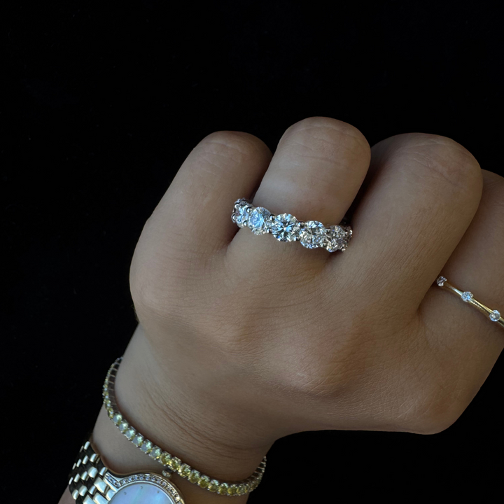 Oval & Round and Cut Lab Grown Diamond Eternity Band, on Finger