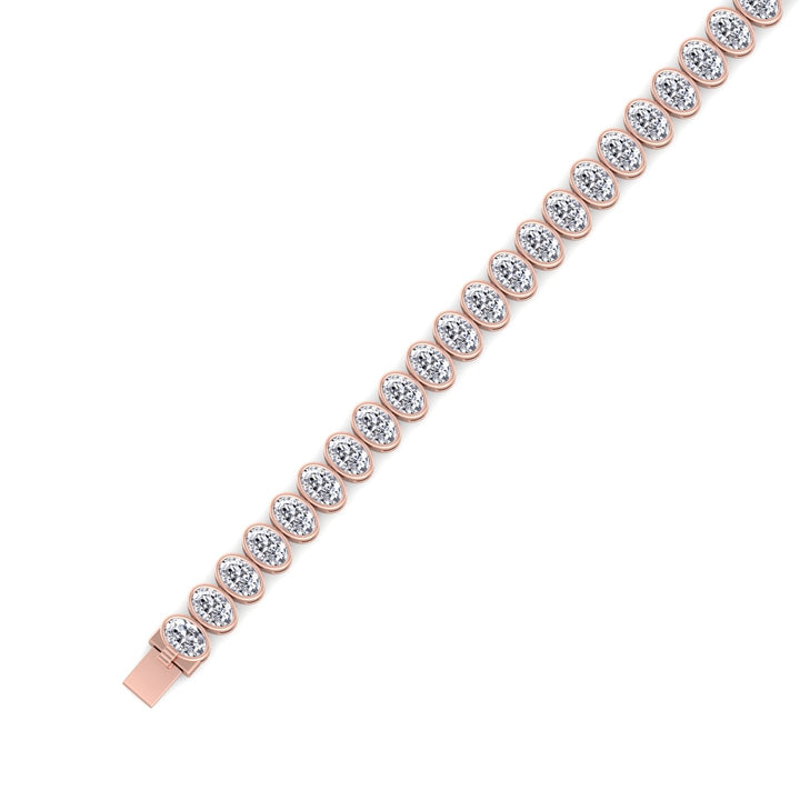 Oval Shape Bezel Lab Diamond Tennis Bracelet 18K Rose 