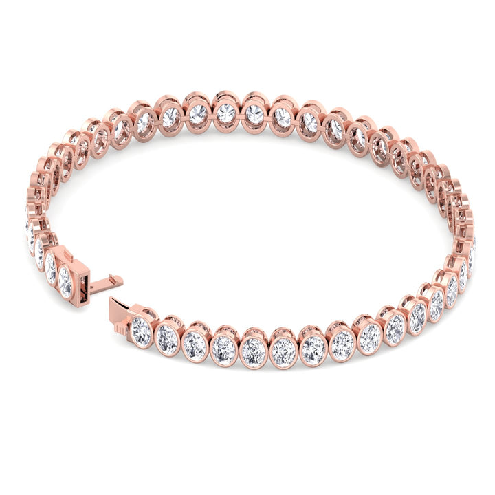 Oval Shape Bezel Lab Diamond Tennis Bracelet 18K Rose Gold