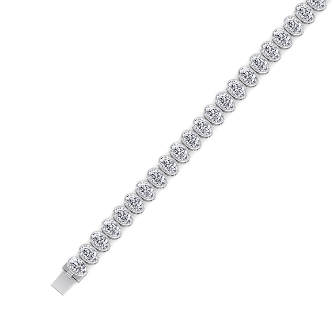 Oval Shape Bezel Lab Diamond Tennis Bracelet 18K White 