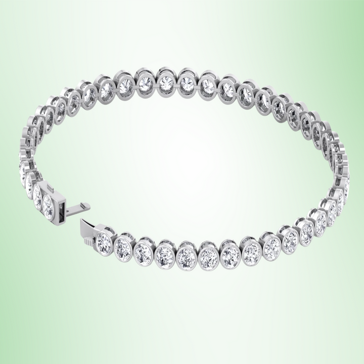 Oval Shape Bezel Set Lab Diamond Tennis Bracelet 18K Solid Gold