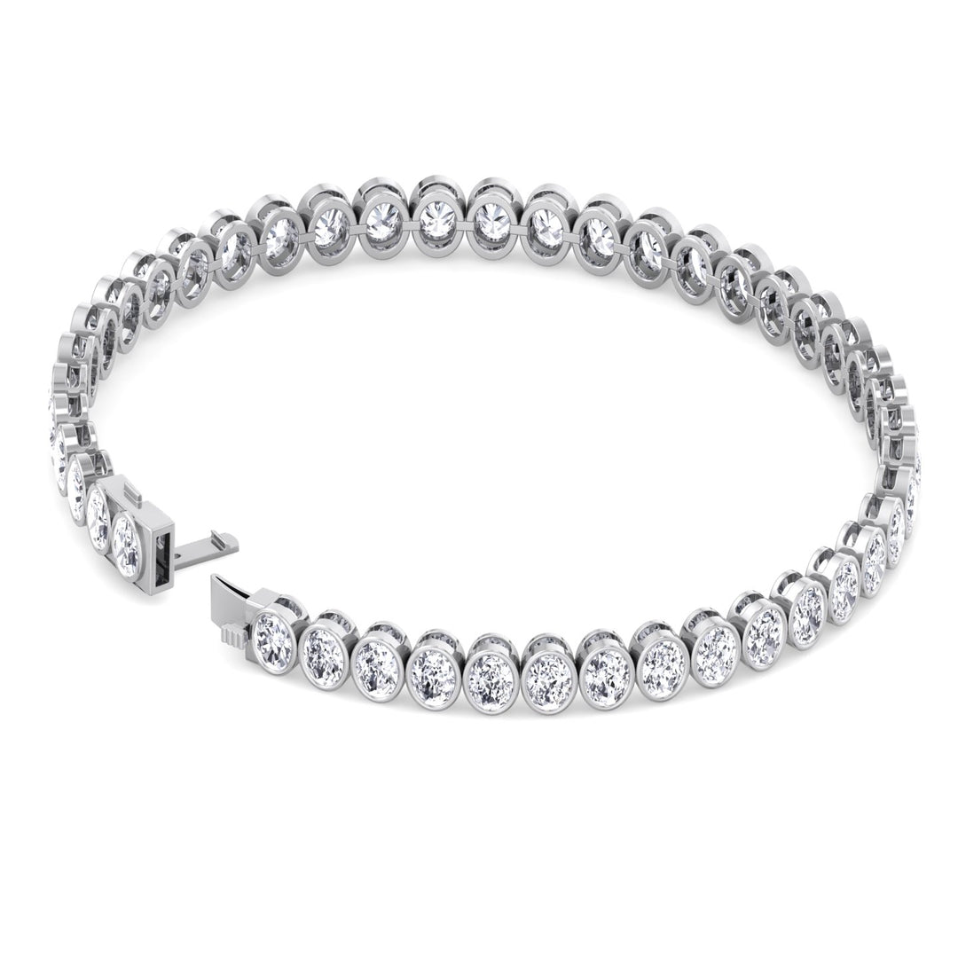 Oval Shape Bezel Set Lab Diamond Tennis Bracelet 18K White 