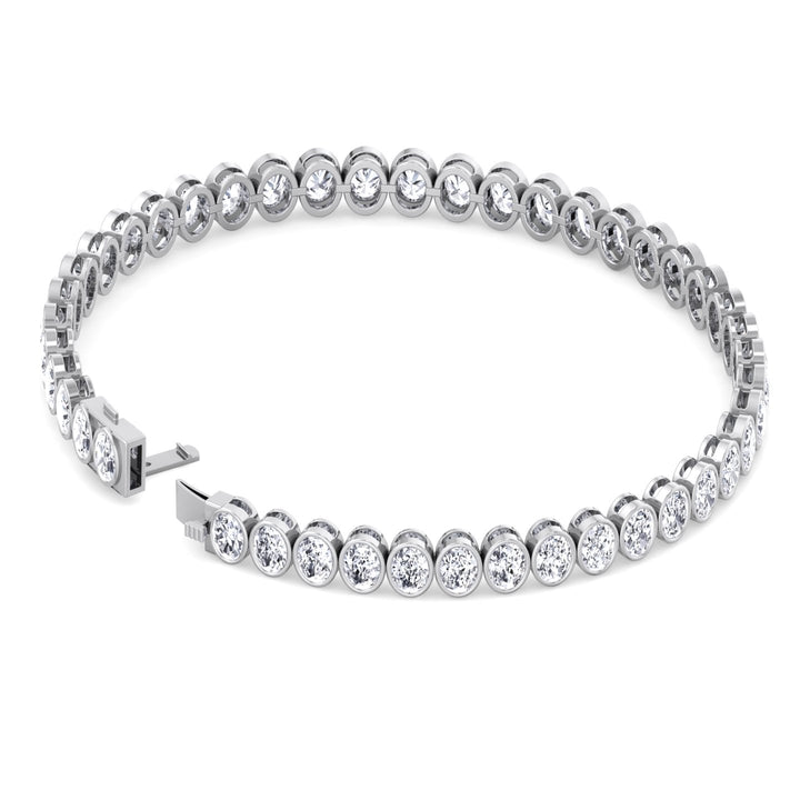 Oval Shape Bezel Set Lab Diamond Tennis Bracelet 18K White 