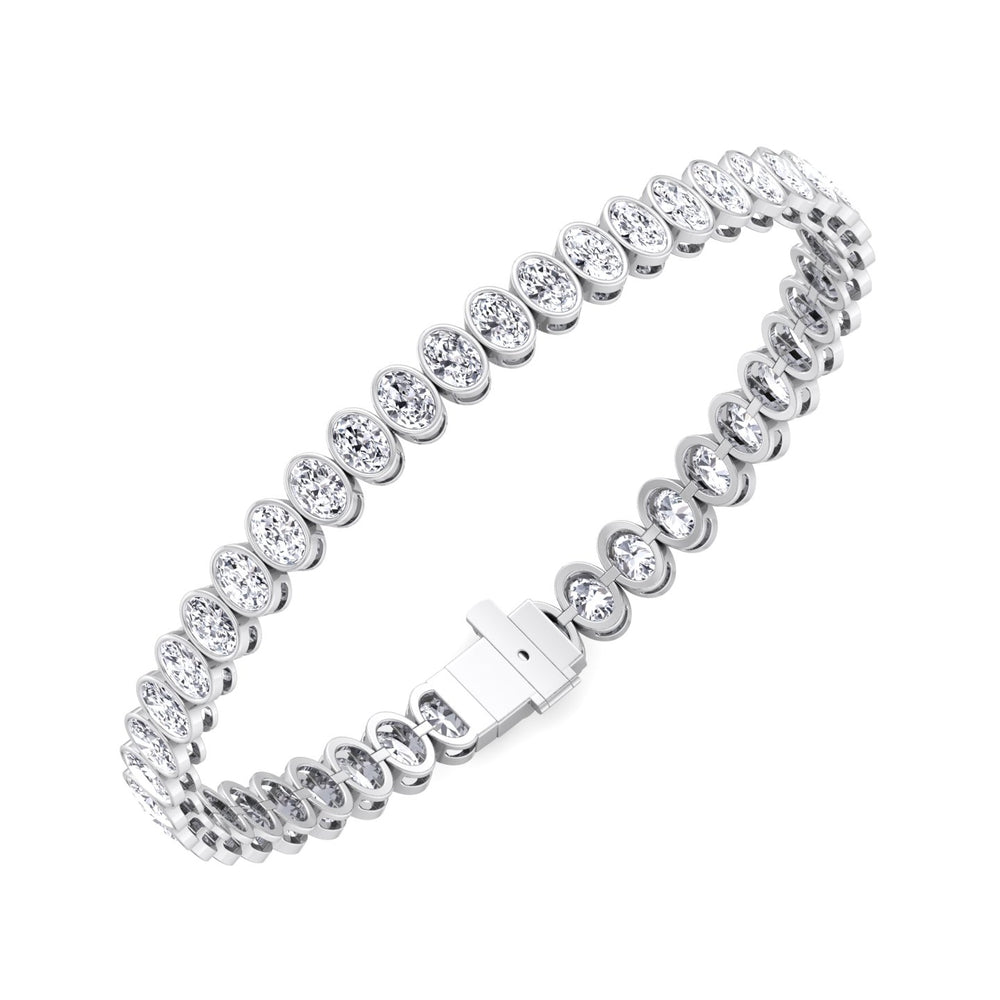 Oval Shape Bezel Set Lab Diamond Tennis Bracelet 18K White Gold
