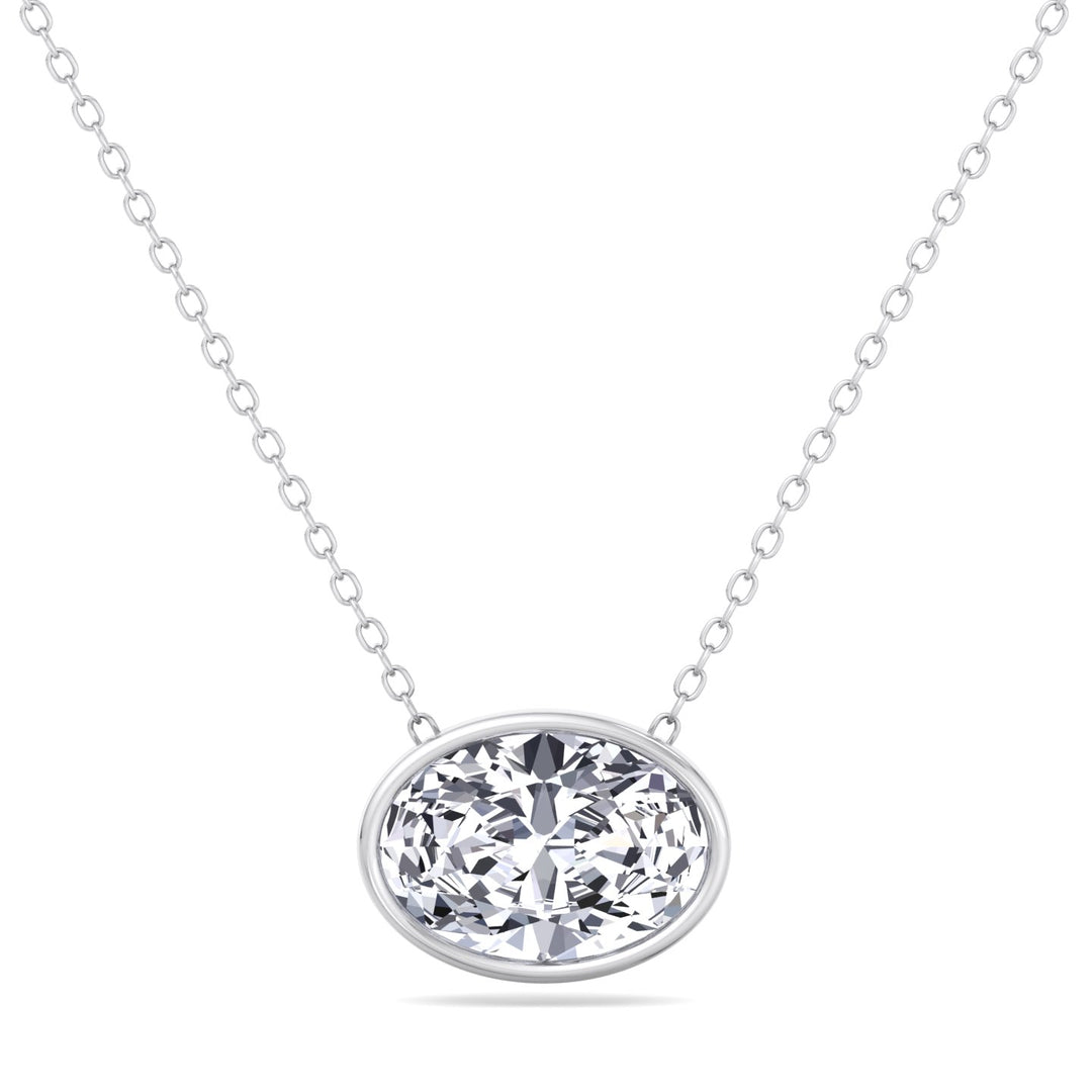Oval Shape Bezel Set Lab Grown Diamond Pendant - White Gold- 14K