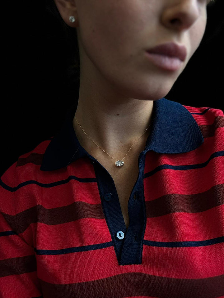 Oval Shape Bezel Set Lab Grown Diamond Pendant, On Neck