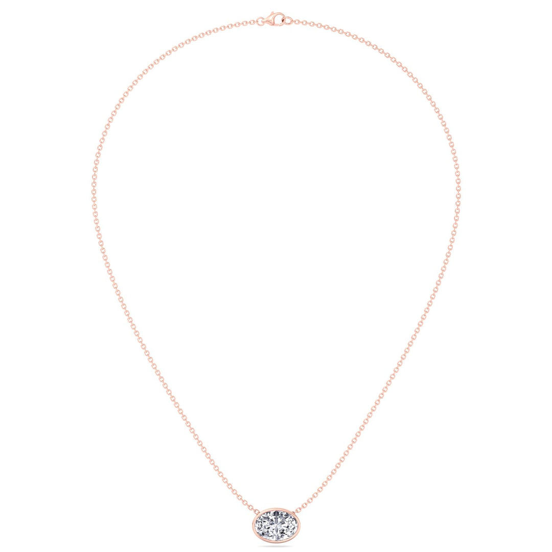 Oval Shape Bezel Set Lab Grown Diamond Rose Pendant, Profile