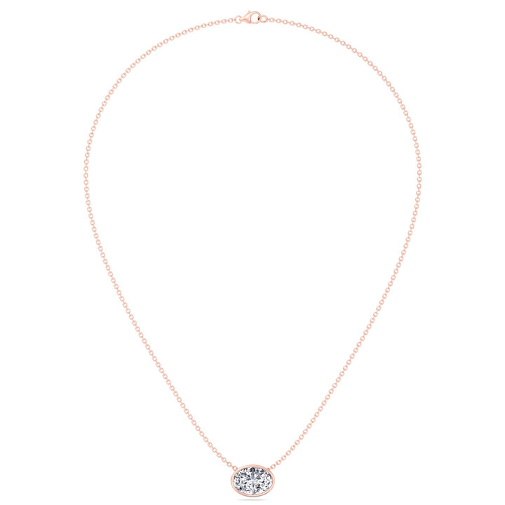 Oval Shape Bezel Set Lab Grown Diamond Rose Pendant, Profile