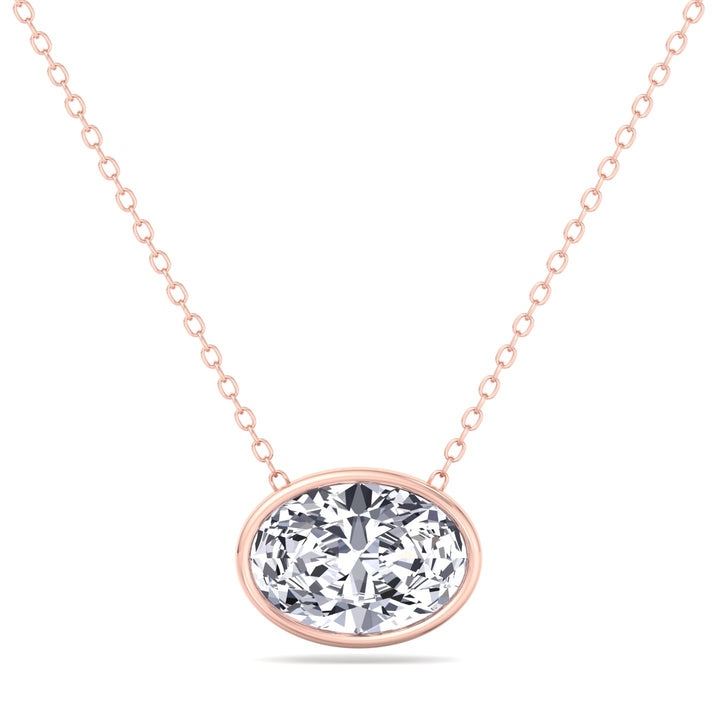Oval Shape Bezel Set Lab Grown Diamond Rose Pendant, Stone