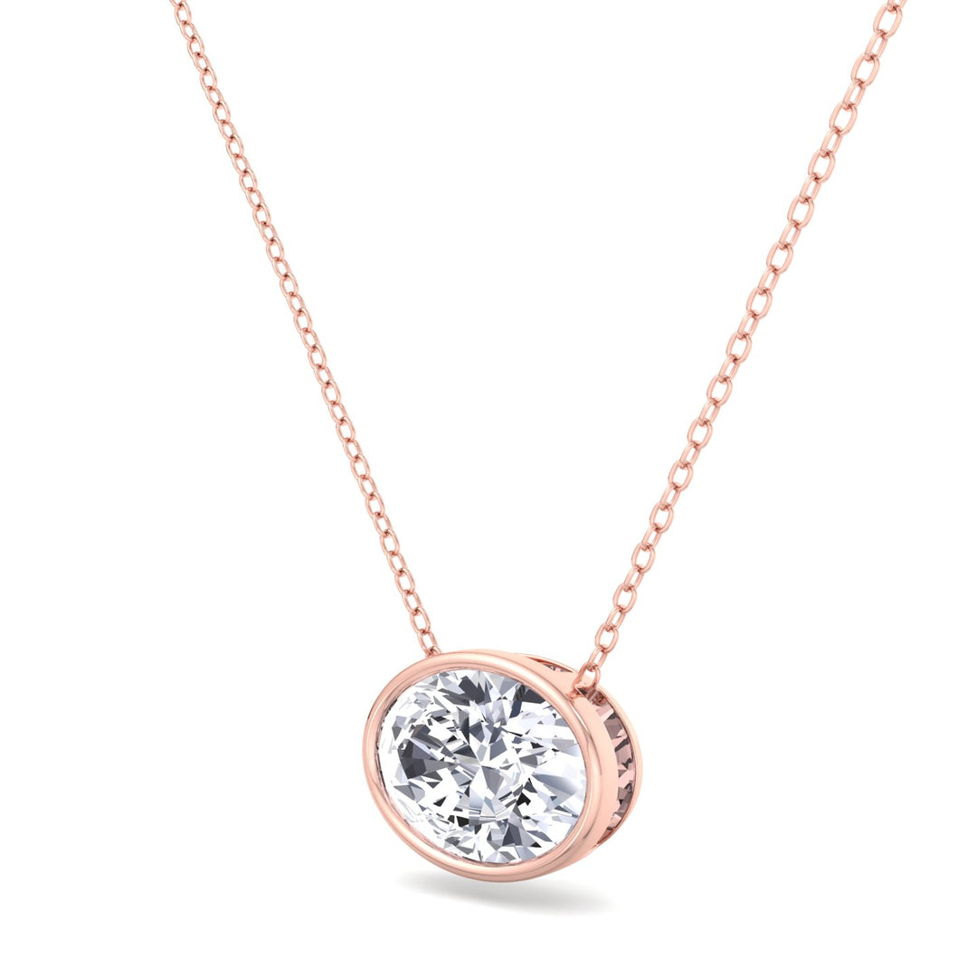 Oval Shape Bezel Set Lab Grown Diamond Rose Pendant, Tilted