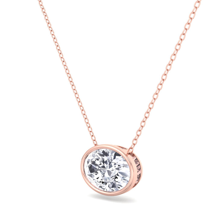 Oval Shape Bezel Set Lab Grown Diamond Rose Pendant, Tilted