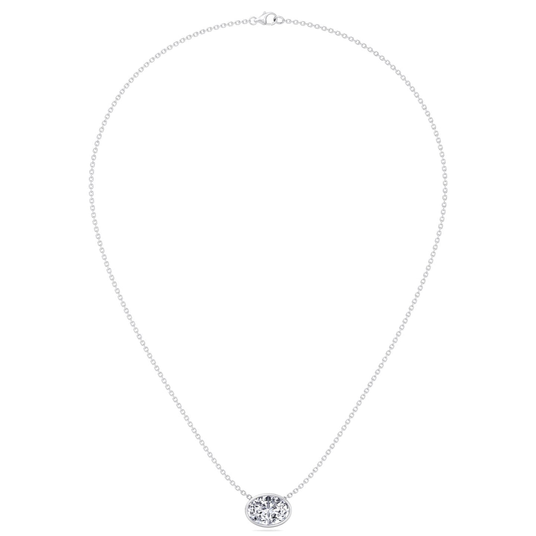 Oval Shape Bezel Set Lab Grown Diamond White Pendant, Profile