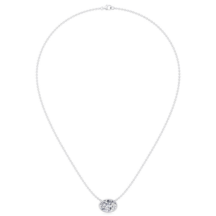 Oval Shape Bezel Set Lab Grown Diamond White Pendant, Profile