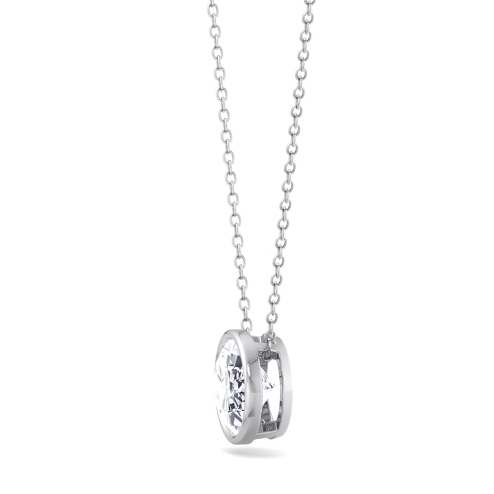 Oval Shape Bezel Set Lab Grown Diamond White Pendant, Side Profile