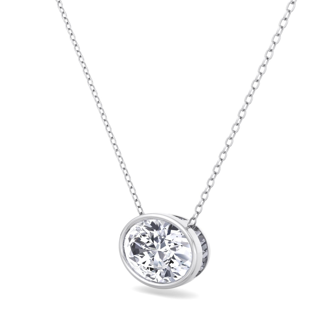 Oval Shape Bezel Set Lab Grown Diamond White Pendant, Tilted
