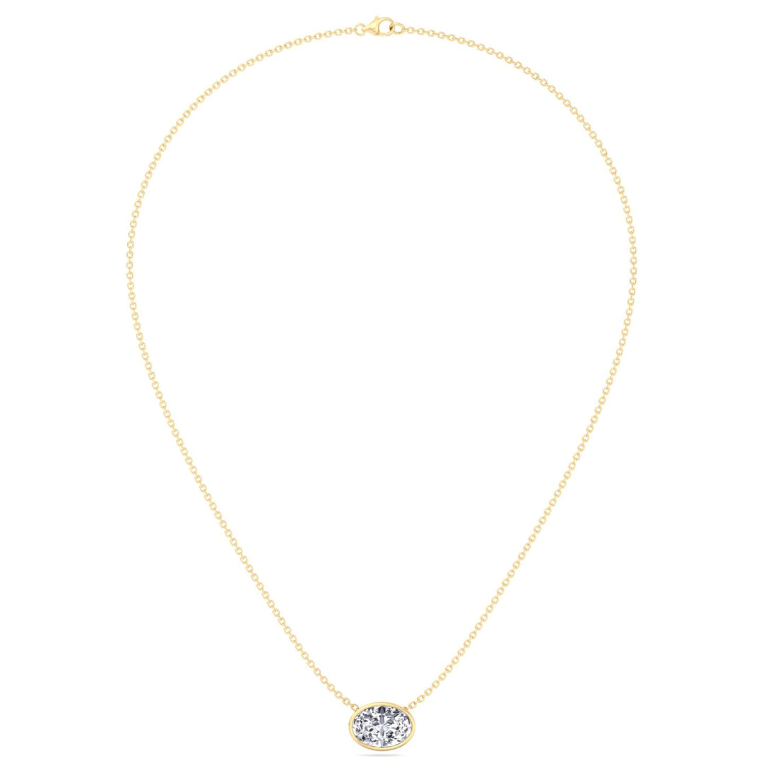 Oval Shape Bezel Set Lab Grown Diamond Yellow Pendant, Profile