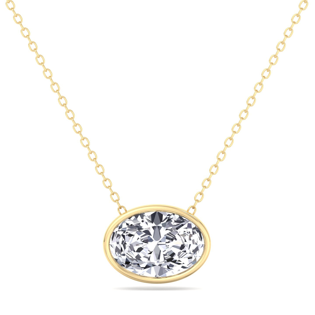 Oval Shape Bezel Set Lab Grown Diamond Yellow Pendant, Stone