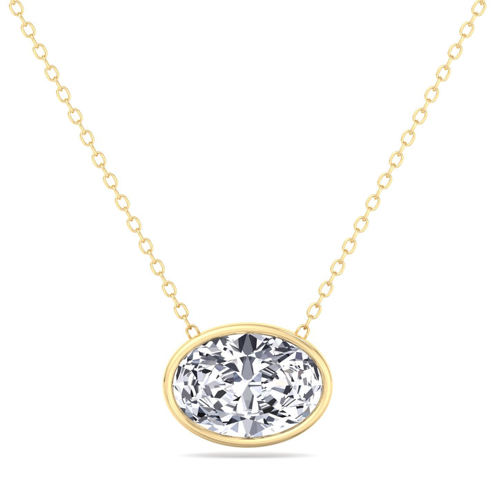 Oval Shape Bezel Set Lab Grown Diamond Yellow Pendant, Stone