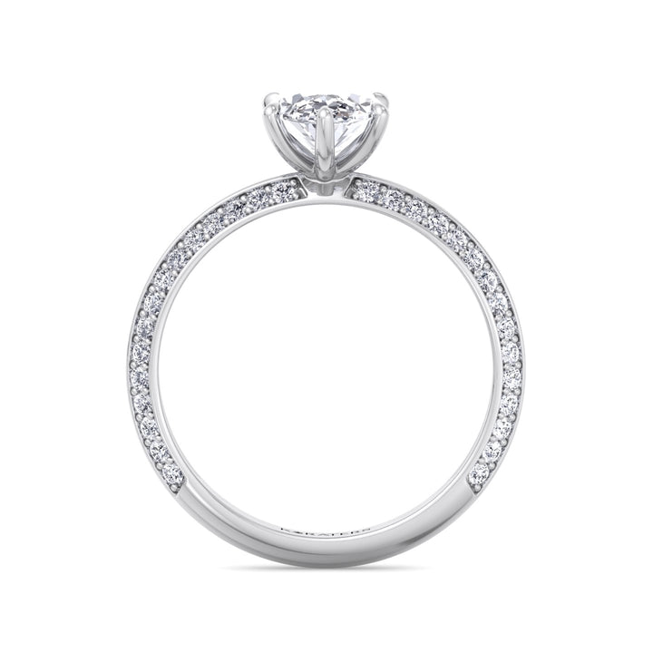 Oval Shape Lab Diamond Ring Double Sided Pave Band White 
