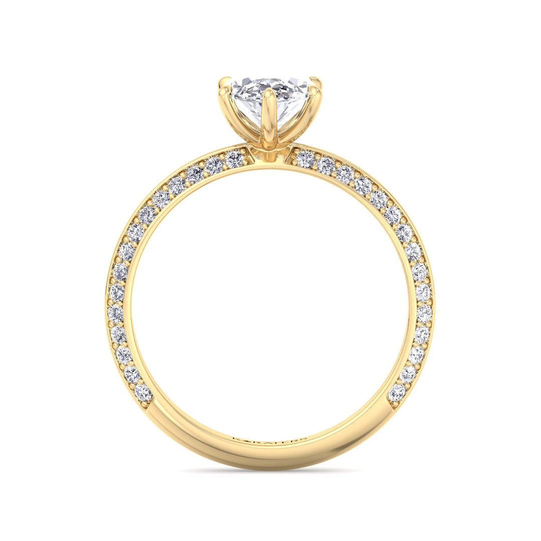 Oval Shape Lab Diamond Ring Double Sided Pave Band Yellow Gold