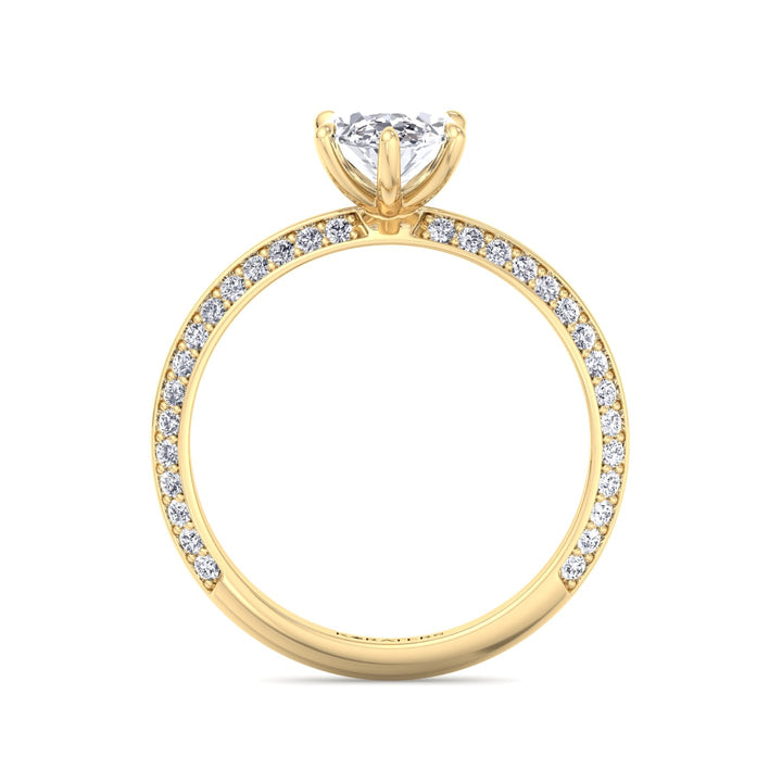 Oval Shape Lab Diamond Ring Double Sided Pave Band Yellow Gold