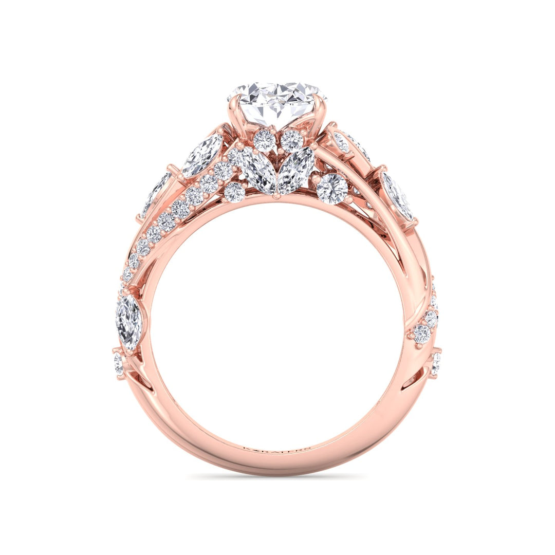 Oval Solitaire Lab Diamond Ring with Side Stones Rose Gold