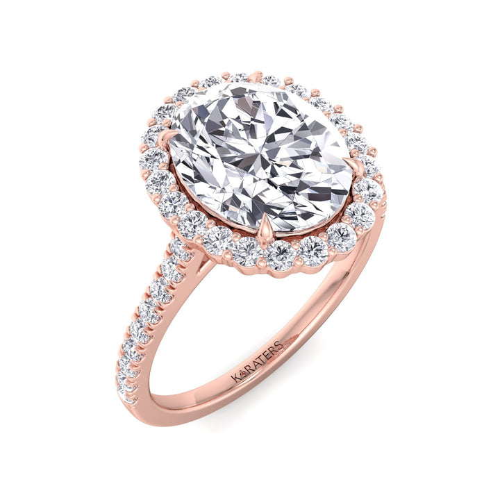 Oval cut Diamond Ring with Scalloped Halo Rose Gold